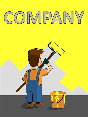 Illustration for a company engaged in finishing works. The painter, who paints the wall rollerのイラスト素材