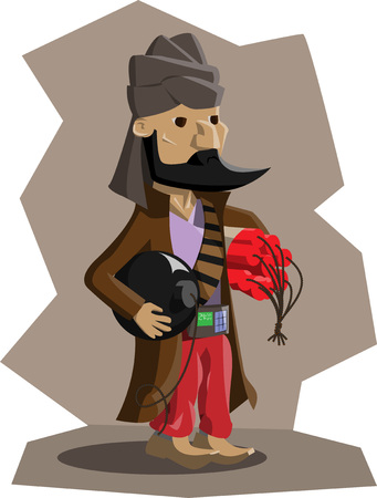 terrorist laden with explosives, dynamite and bombのイラスト素材