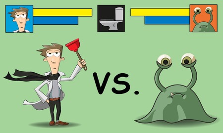 cleaning in the bathroom it is shown as a battle between man and microbeのイラスト素材