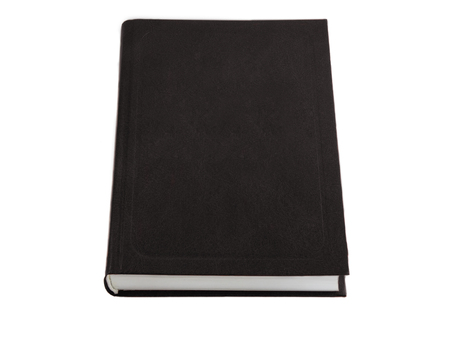 Closed beautiful isolated thick book with a black cover on a white background. A photoの写真素材