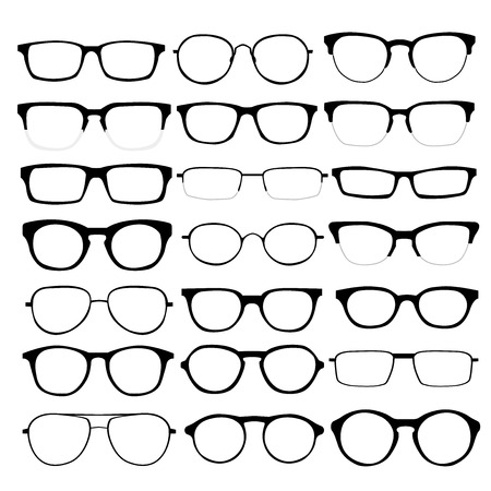 set of different glasses on white background.