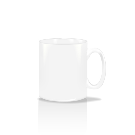 Photorealistic white cup. High detailed realictic vector illustration eps 10 of white coffee tea mug isolated on white background.のイラスト素材