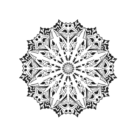 Mandala. Ethnic abstract decorative elements. Hand drawn background. Islam, arabic, indian, zentangle, tribal, african, ottoman motifs. Sketch for coloring page, tattoo, poster, print, card or t-shirtのイラスト素材