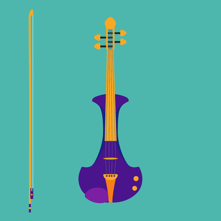 Electric violin with bow. Isolated musical instrument on teall backgound. Vector illustration in flat style design.のイラスト素材