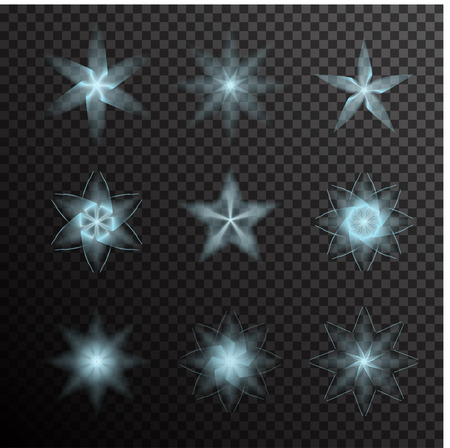 Vector set of glowing light bursts on black. Gradient transparent stars, lightning flare. Magic, bright, natural effects. Banner for Christmas celebrate. Abstract template for your design and businessのイラスト素材