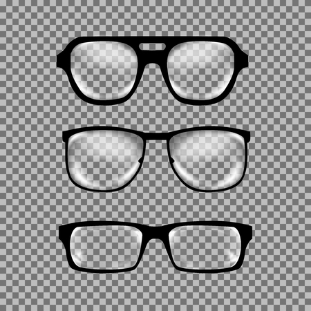 Set of custom glasses isolated. illustration on white background. Glasses model icons, man, women frames. Sunglasses, eyeglasses isolated on white. silhouettes. Different shapes, frame, stylesのイラスト素材