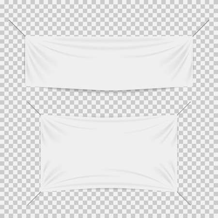 White textile with folds template set. Separate transparent shadow on plaid background. Cotton and canvas, flag blank, advertising empty. illustration for your text, design, businessのイラスト素材