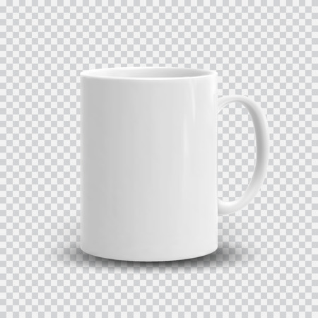 Realistic white cup isolated on transparent background. Vector template for Mock Up. Vector illustrationのイラスト素材