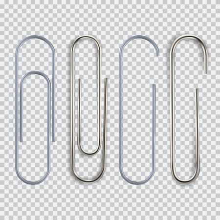 Realistic paper clips set on transparent background vector illustration.のイラスト素材