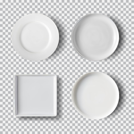 White plate set isolated on transparent backgroundのイラスト素材