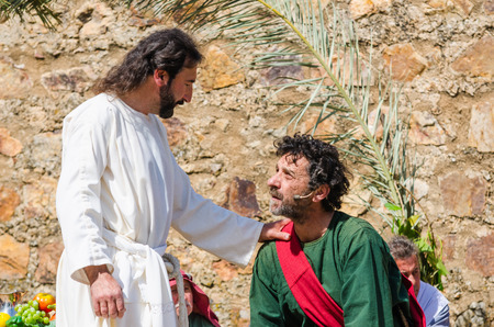 Alburquerque, Spain - april 03, 2015: A group of actors depicting the crucifixion of Christ in Alburquerque on Holy Fridayのeditorial素材