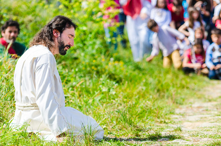 Alburquerque, Spain - april 03, 2015: A group of actors depicting the crucifixion of Christ in Alburquerque on Holy Fridayのeditorial素材