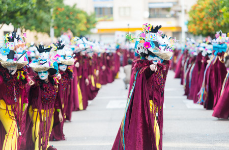 Badajoz, Spain - february 7, 2016:Performers take part in the Carnival parade of comparsas at Badajoz City.のeditorial素材