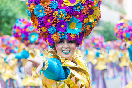 Badajoz, Spain - february 7, 2016:Performers take part in the Carnival parade of comparsas at Badajoz City.のeditorial素材