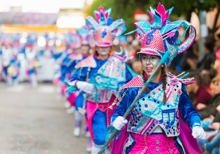 Badajoz, Spain - february 7, 2016:Performers take part in the Carnival parade of comparsas at Badajoz City.のeditorial素材