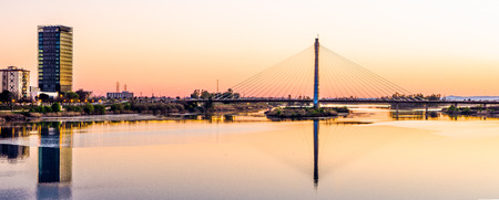 Panoramic Royal Bridge, Badajoz, Extremadura, Spainの写真素材