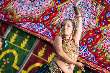 Marvao, Portugal - October 1, 2016: Bellydancer in the celebration of Al mossassa in the town of Marvao, Portalegre, Alentejo Region, Portugalのeditorial素材
