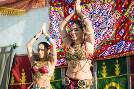Marvao, Portugal - October 1, 2016: Bellydancer in the celebration of Al mossassa in the town of Marvao, Portalegre, Alentejo Region, Portugalのeditorial素材