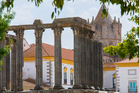Dianna Temple in Evora. Ancient roman temple in the old city of Evora, Portugalの写真素材