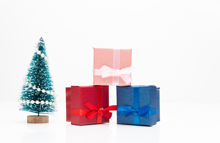 Christmas tree with gifts on white backgroundの写真素材