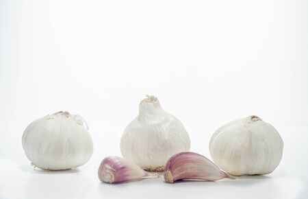 Garlic isolated on white backgroundの写真素材