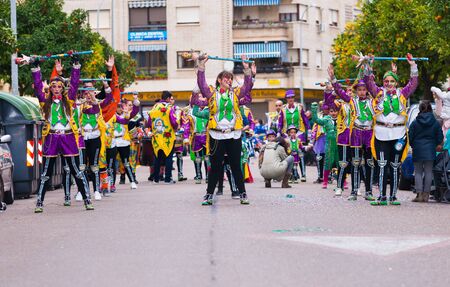 Badajoz, Spain, saturday. February.20. 2017 Participants in colorful costumes take part in the marimanta paradeのeditorial素材