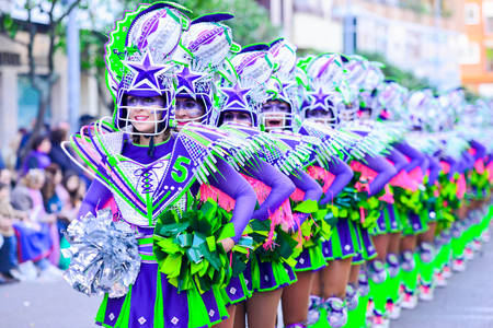 Badajoz, Spain, sunday. February.26. 2017 Participants in colorful costumes take part in the carnival parade in Badajoz 2017のeditorial素材