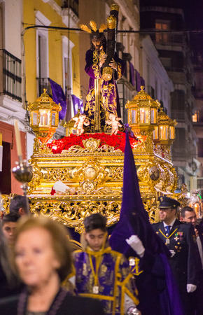 Badajoz, Spain - March 22, 2016: Easter week (Semana Santa), Nazarene processions, celebrations of international interestのeditorial素材
