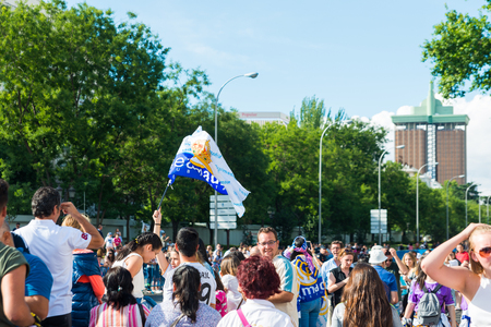 Madrid, Spain - june 04, 2017. Hundreds of people gather in front of the city hall of Madrid to celebrate the victory in the league of the Real Madrid football team.のeditorial素材
