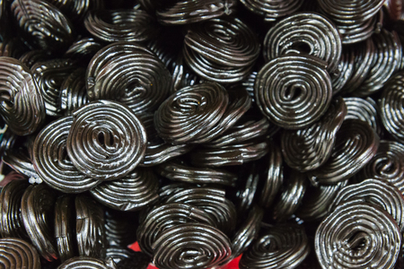 Licorice wheels candies. Candy flavored licoriceの写真素材