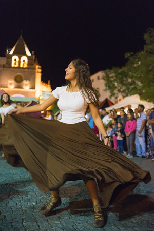 Elvas, Portugal - jun, 30, 2017; Medieval dancers, participate in the medieval festival of Elvas, Portugalのeditorial素材