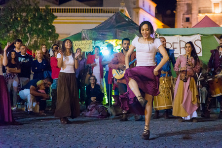 Medieval dancers, participate in the medieval festival of Elvas, Portugalのeditorial素材