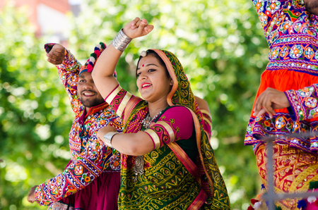 Badajoz, spain - july 15, 2017. Indian dancers during the celebration of the international folkloric...