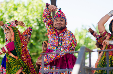 Badajoz, spain - july 15, 2017. Indian dancers during the celebration of the international folkloric...