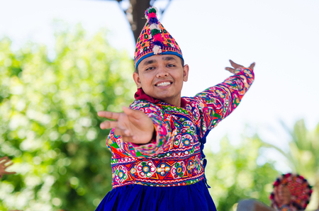 Badajoz, spain - july 15, 2017. Indian dancers during the celebration of the international folkloric festival in Badajozのeditorial素材