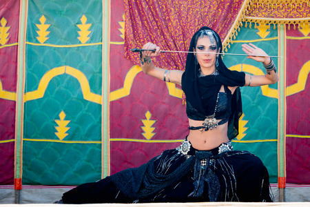 Marvao, Portugal - october 7, 2017. Tribotameri bellydancers dancing in Almossassa of Marvao 2017.のeditorial素材