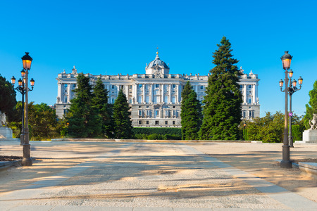 Royal Palace in Madrid, Spain viewed from the sabatini gardens.のeditorial素材