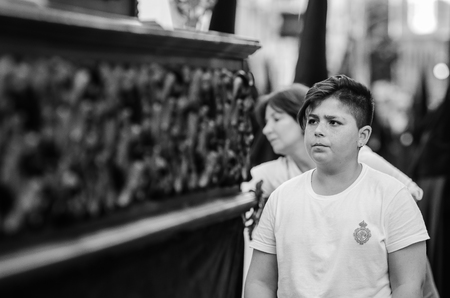 Badajoz Spain monday. april 14. 2017. Holy Friday. Procession of Holy Week in Badajoz.のeditorial素材