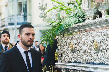 Badajoz Spain monday. april 14. 2017. Holy Friday. Procession of Holy Week in Badajoz.のeditorial素材