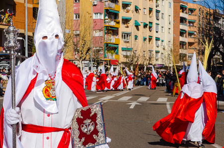 Badajoz Spain sunday. march .26. 2018. Procession of Nazarenes. Easter in the city of Badajoz Extremadura Spainのeditorial素材