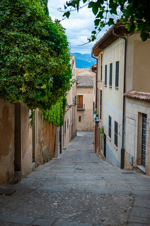 ancient old town street of Segovia, Spain, Castilla y Leon, Europeの写真素材