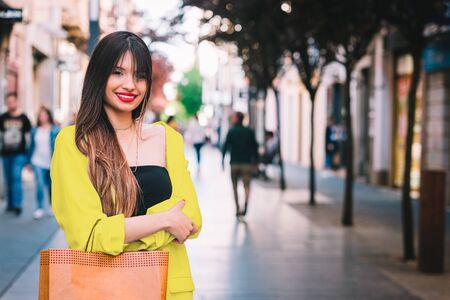 woman shopping on the streetの写真素材
