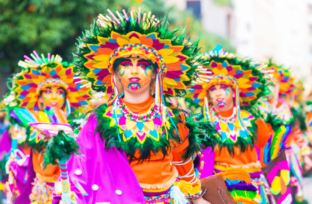 Badajoz, Spain, sunday. February.26. 2017 Participants in colorful costumes take part in the...