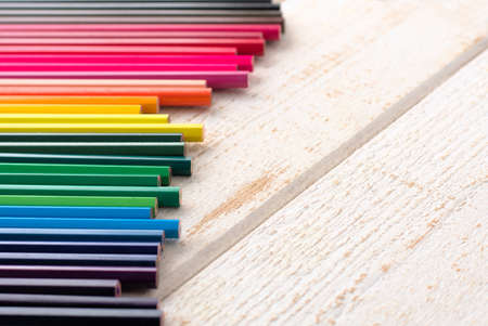 Range of wood coloured pencils with space for copying. Education concept. Art concept. Selective focusの写真素材