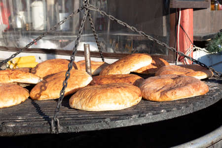 On a large roasting pan are baked tortillas.の写真素材