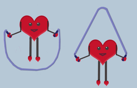3D - rendering. Abstraction. Two hearts go in for sports - jumping rope.の写真素材