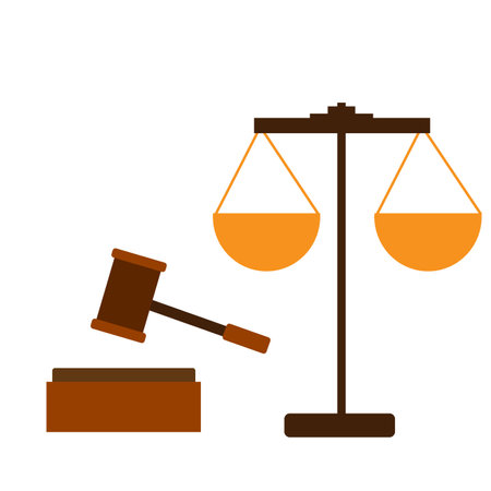 On a white background scales - a symbol of justice and a hammer.のイラスト素材
