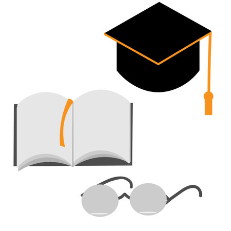 vector graphics. On a white background are an academic cap, glasses and an open book.のイラスト素材