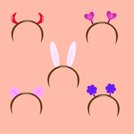 vector graphics. Festive carnival headbands with ears, hearts, flowers, horns.のイラスト素材