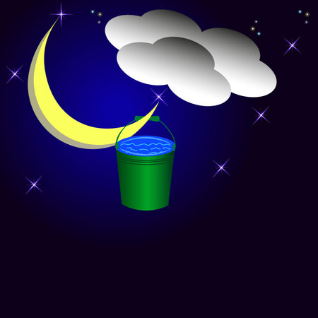 vector graphics. abstraction. Folk tale about the weather. If you mentally hang a bucket for a young month and the water does not pour out, then there will be no rain.のイラスト素材